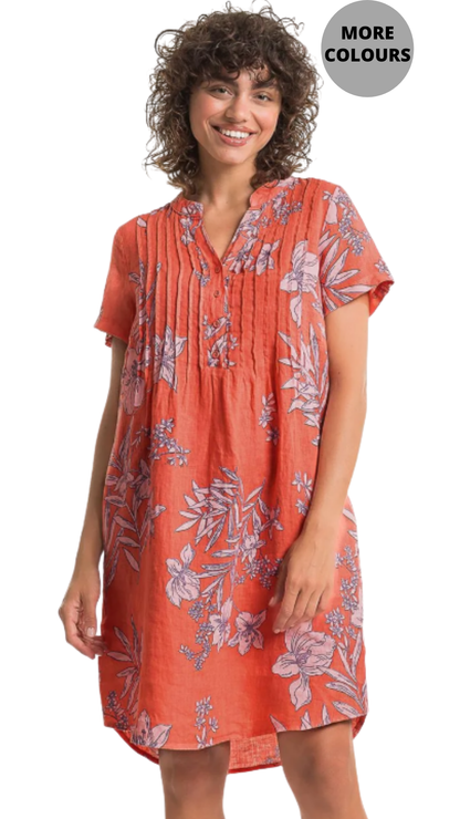 Notch Neck & Buttons Pleated Chest Midi Length Dress. Style LLTP1727P
