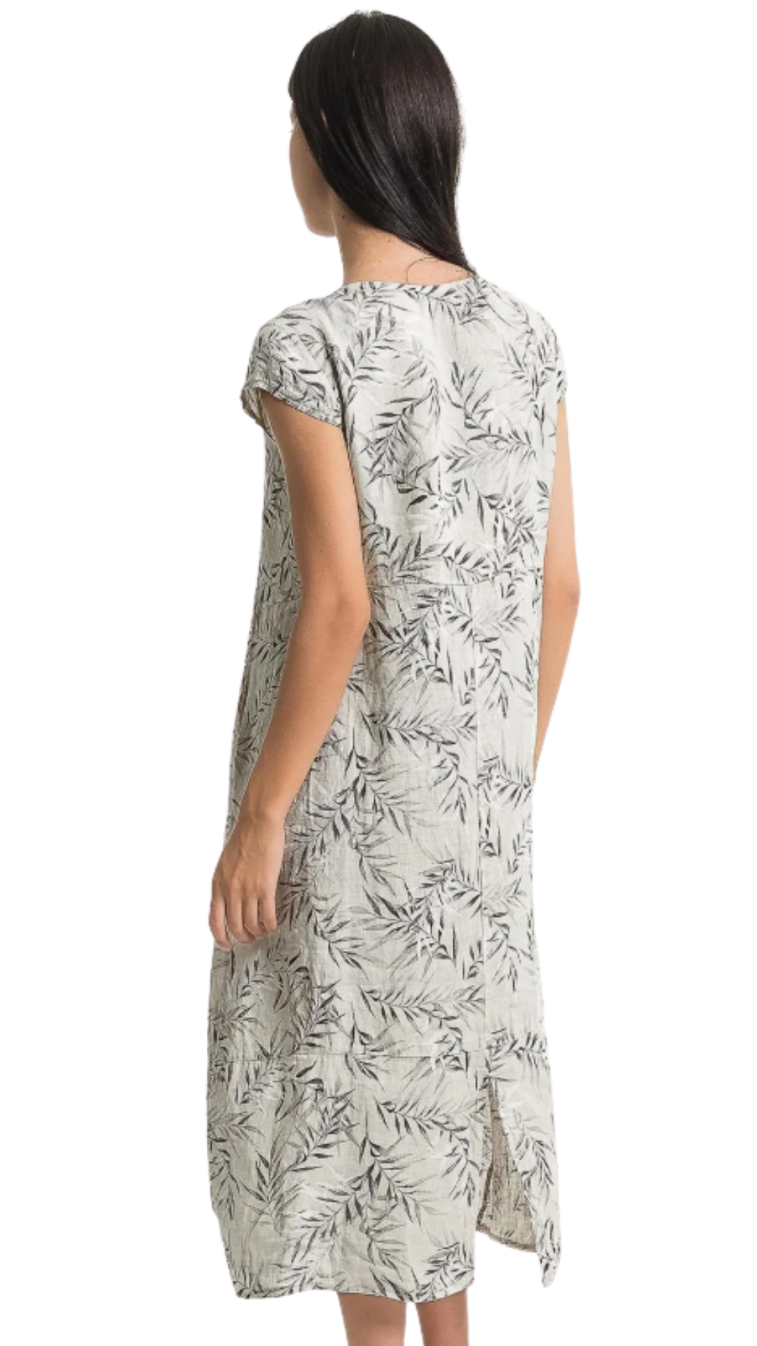 Cap Sleeve Leaf Print Maxi Length Linen Dress. Style LLTP1731P