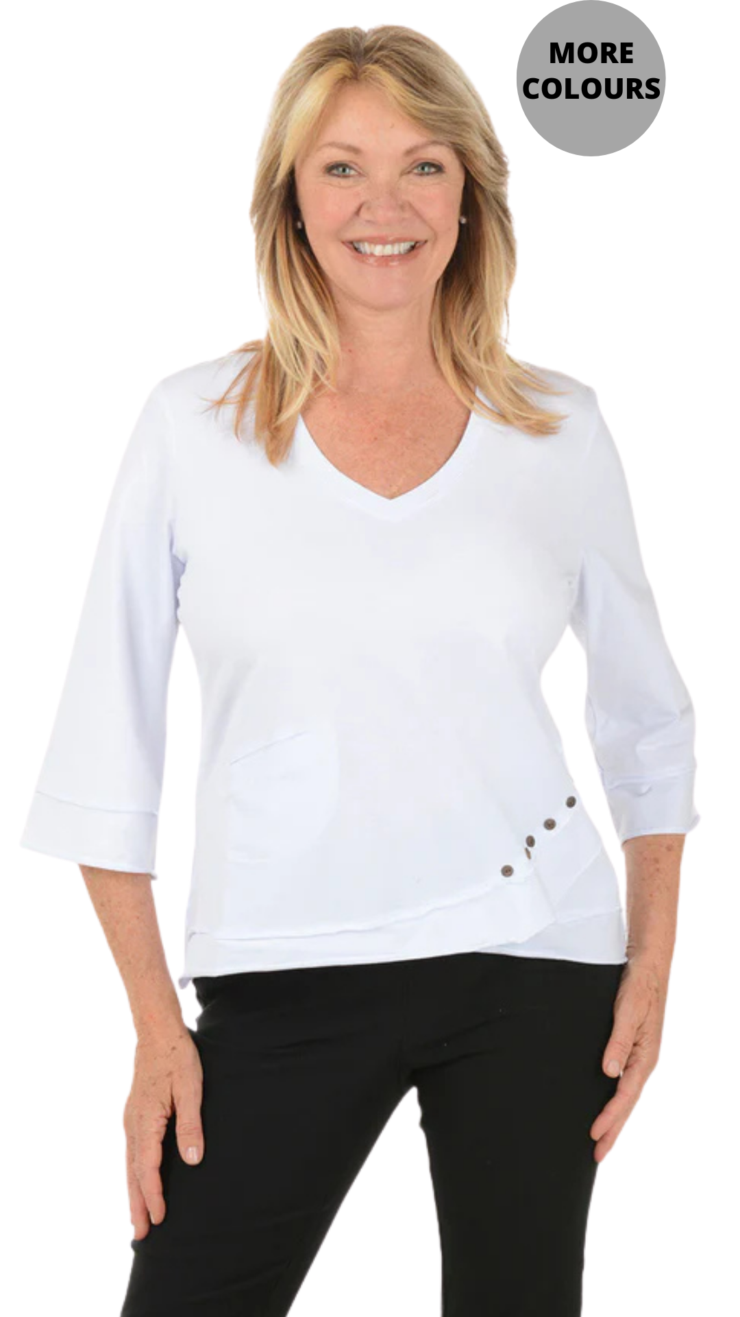 Layering Ruffles & Button Detail 3/4 Sleeve Top. Style WP1627