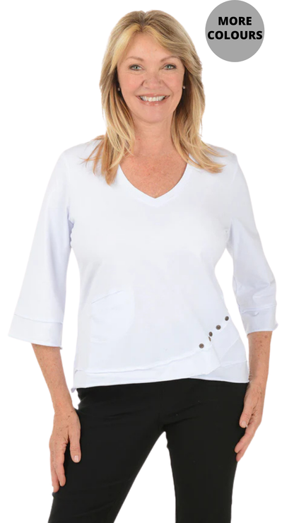 Layering Ruffles & Button Detail 3/4 Sleeve Top. Style WP1627