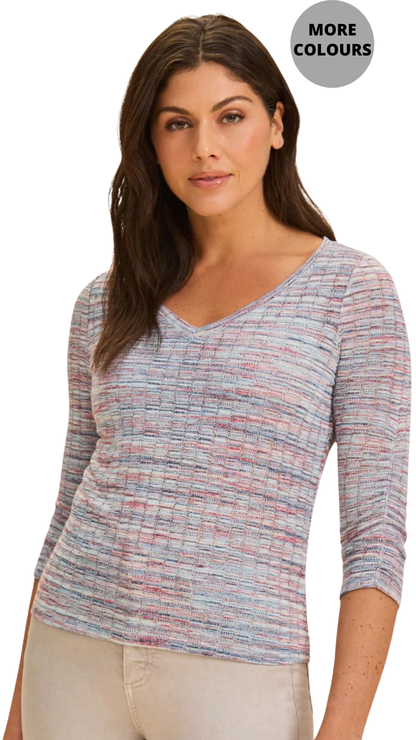 Spacedye Knit 3/4 Sleeve Top. Style FD3692305