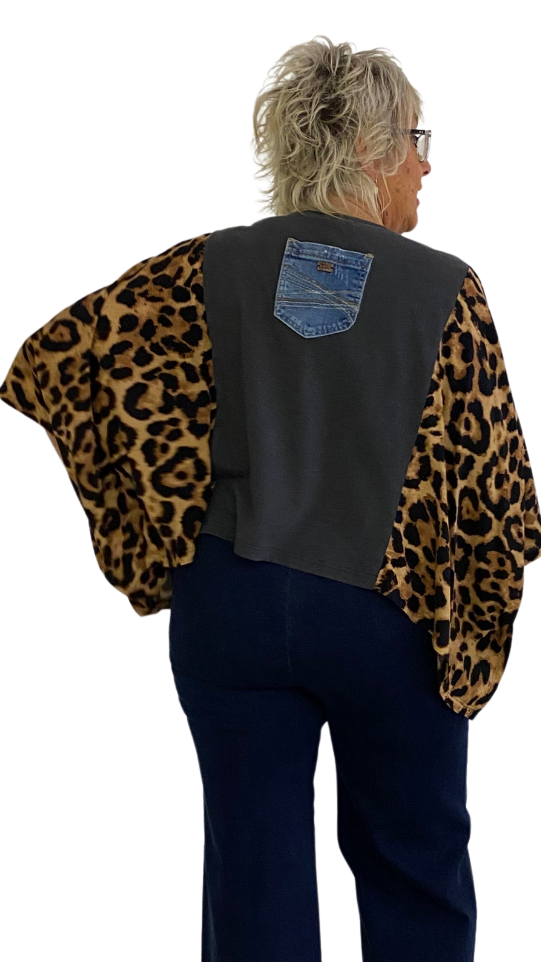 Jimmy Hendrix Poncho Printed Sleeves Top. Style SHNP5512