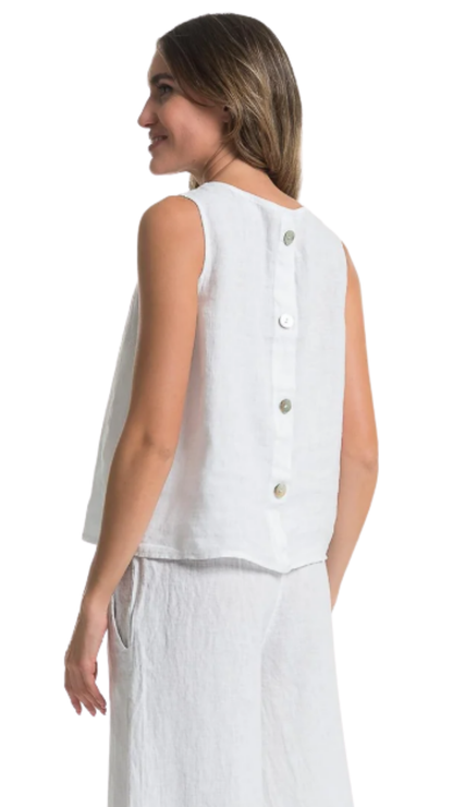 Sleeveless Faux Back Buttons Linen Top. Style LLTP1508