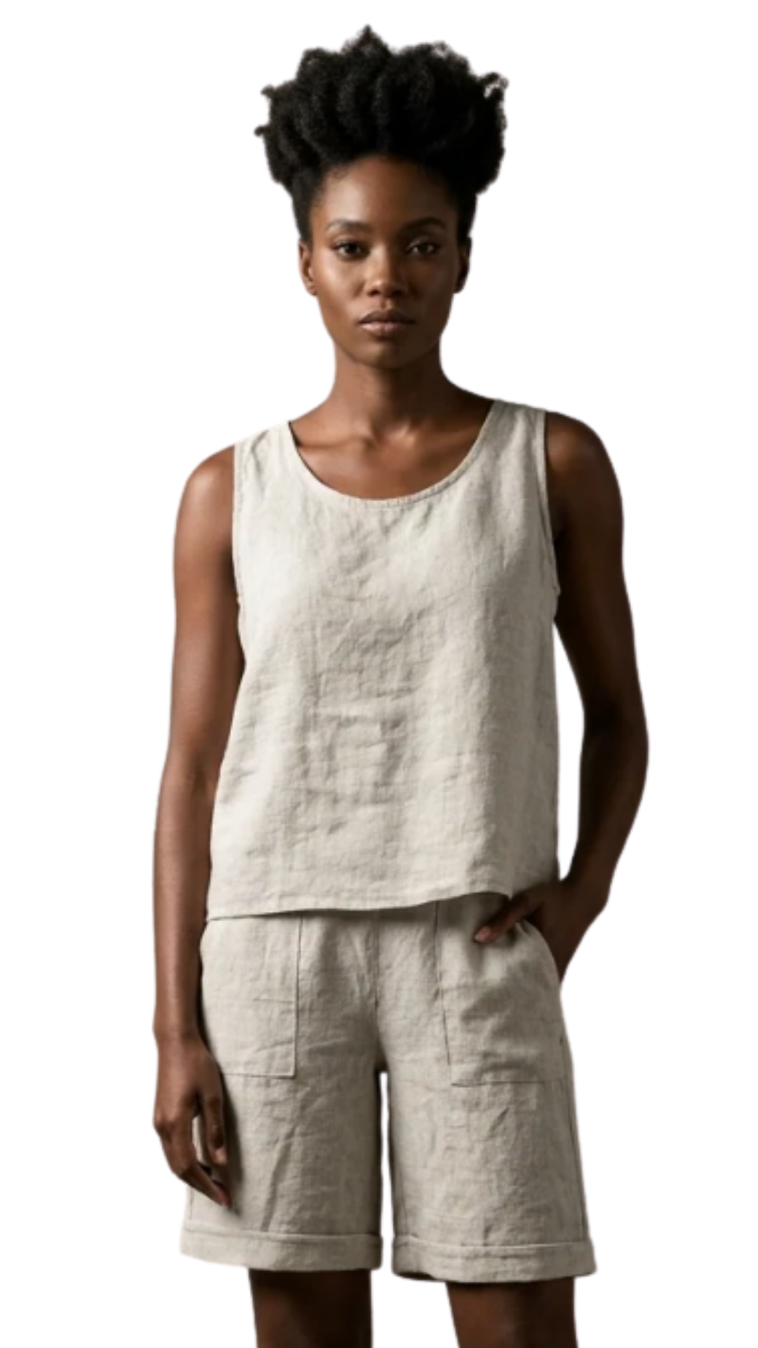 Sleeveless Faux Back Buttons Linen Top. Style LLTP1508