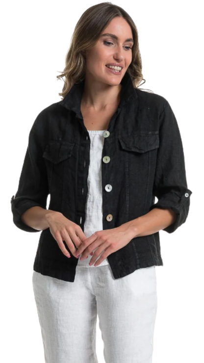 Button Front Solid Colour Roll-Up Sleeve Jacket. Style LLTP1736