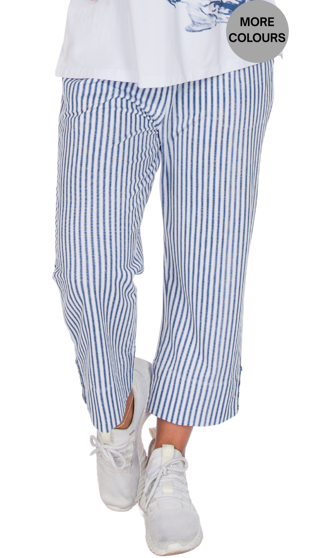 Stripes & Side Button Pull-On Cropped Pant. Style WP5626