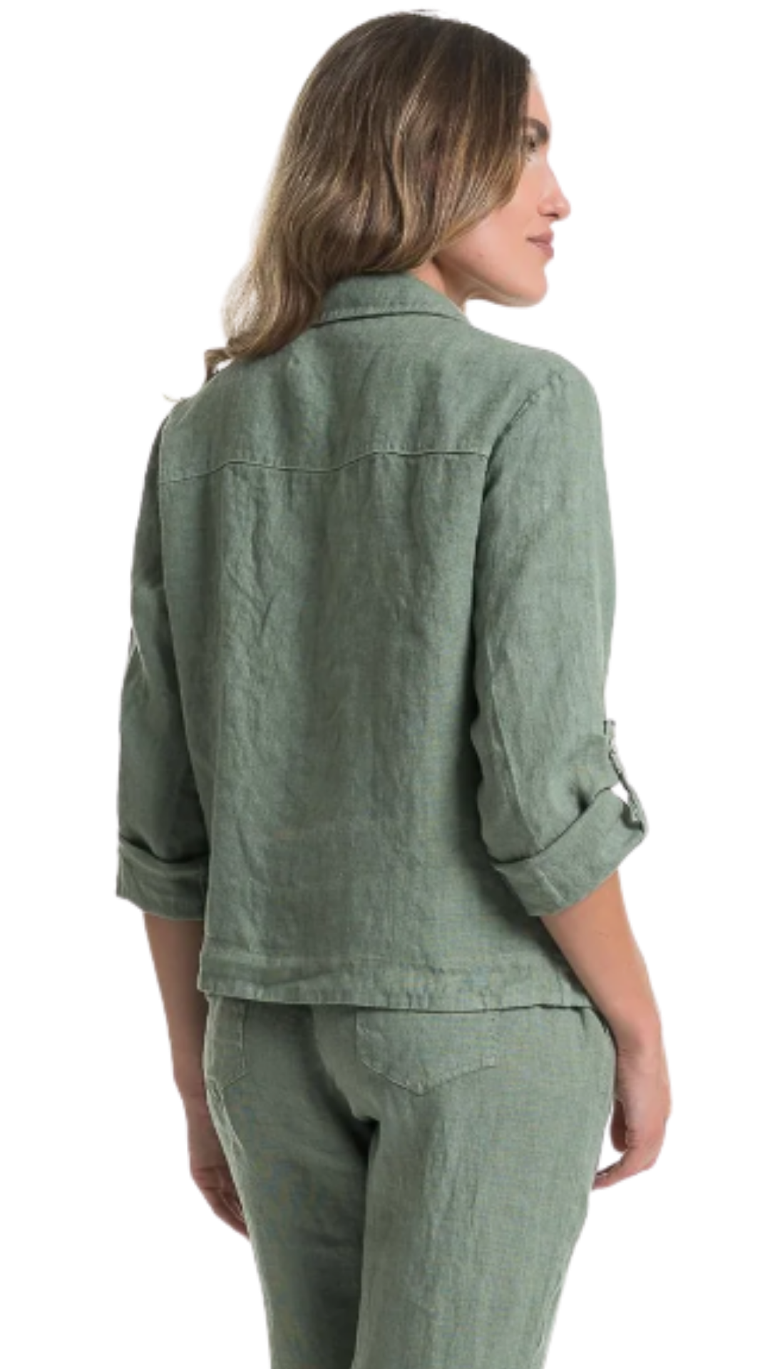 Button Front Solid Colour Roll-Up Sleeve Jacket. Style LLTP1736