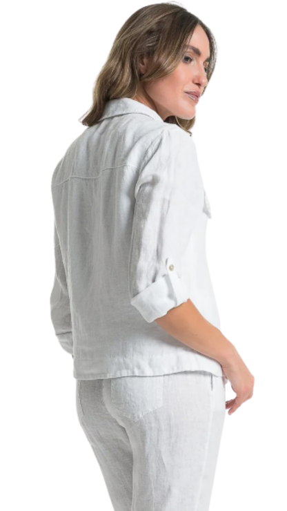 Button Front Solid Colour Roll-Up Sleeve Jacket. Style LLTP1736