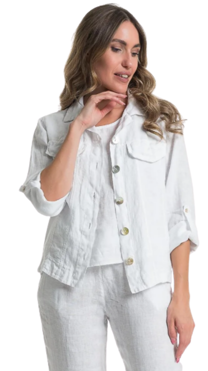 Button Front Solid Colour Roll-Up Sleeve Jacket. Style LLTP1736