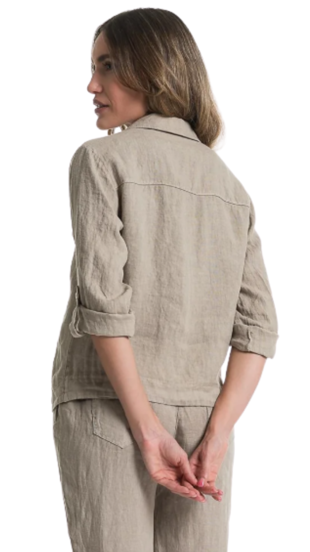 Button Front Solid Colour Roll-Up Sleeve Jacket. Style LLTP1736