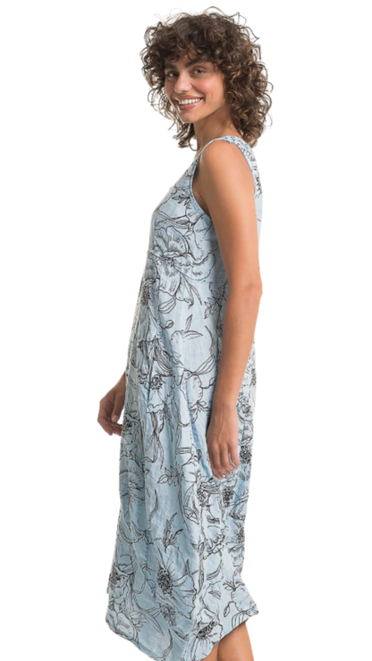 Floral Print Sleeveless Square Neck Cocoon Dress. Style LLTP1775P