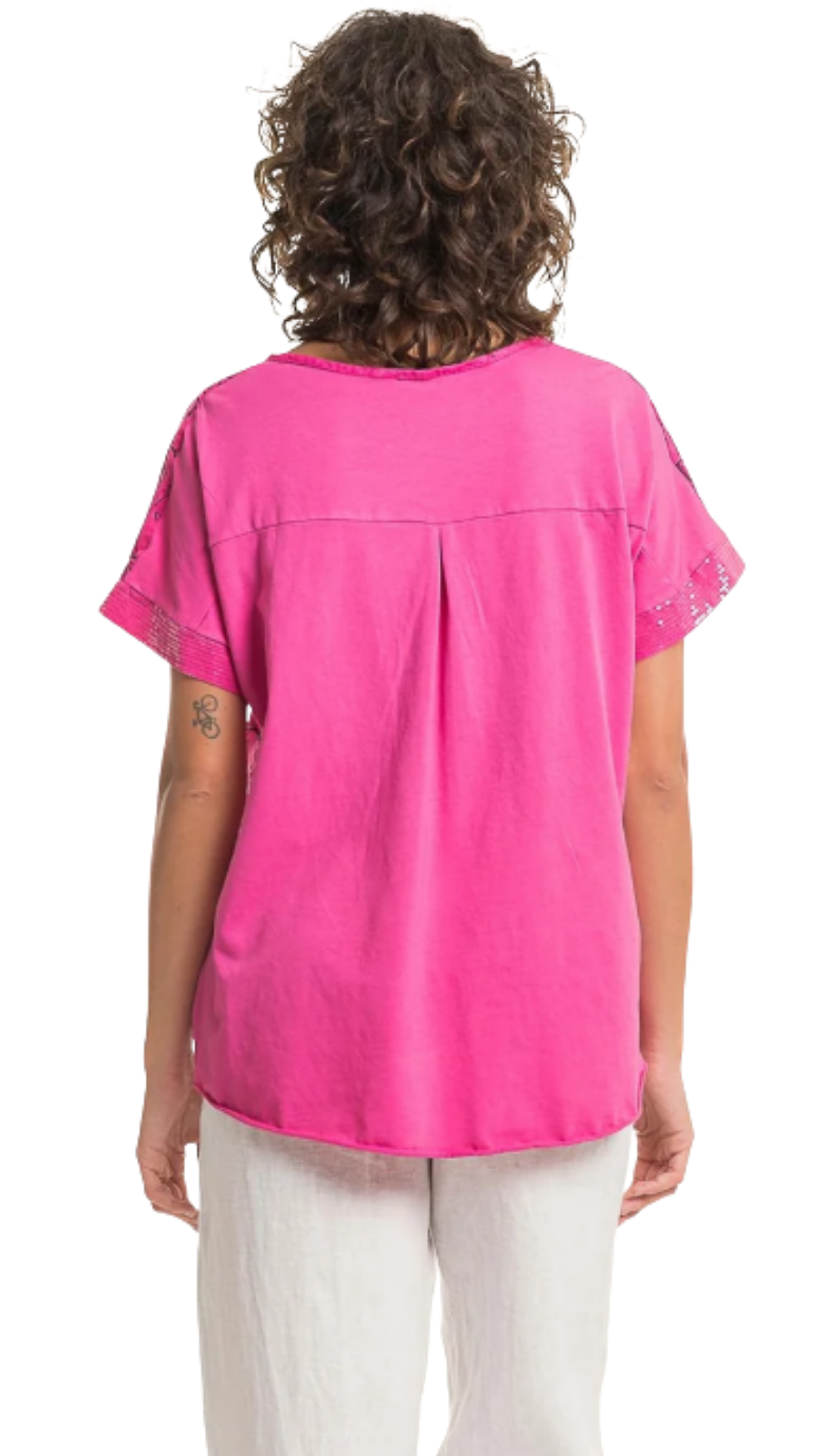 Drop Short Sleeve Sequin Trim Floral Print Top. Style LLTP1783P