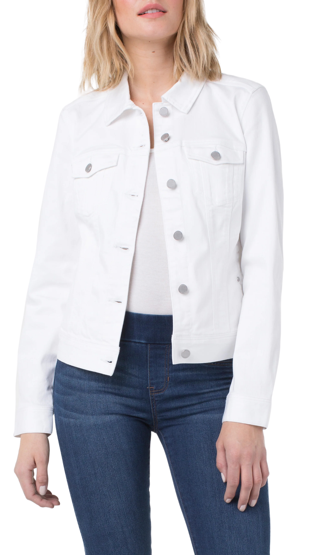 White Button Front Jean Jacket. Style LVLM1004WFV1