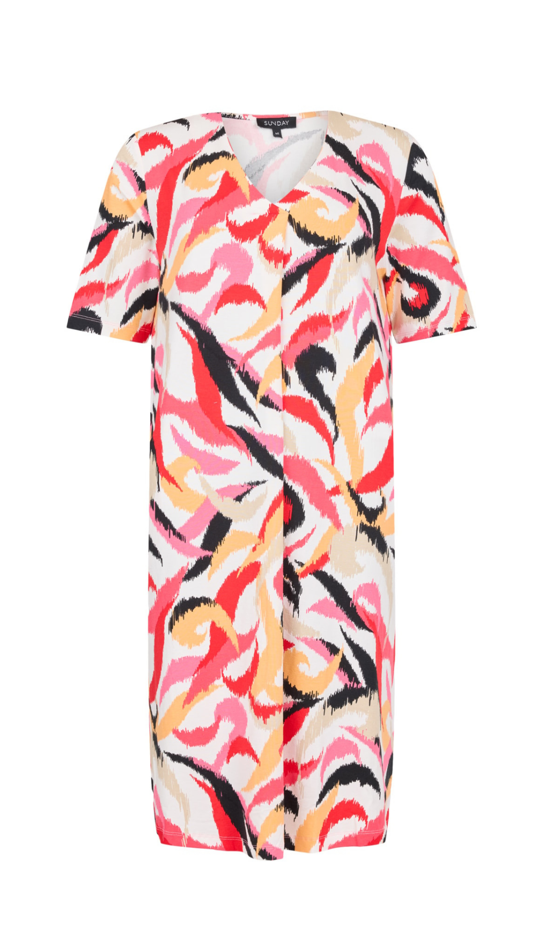 V-Neck & Pleat Abstract Print Short Sleeve Dress. Style SUN6237