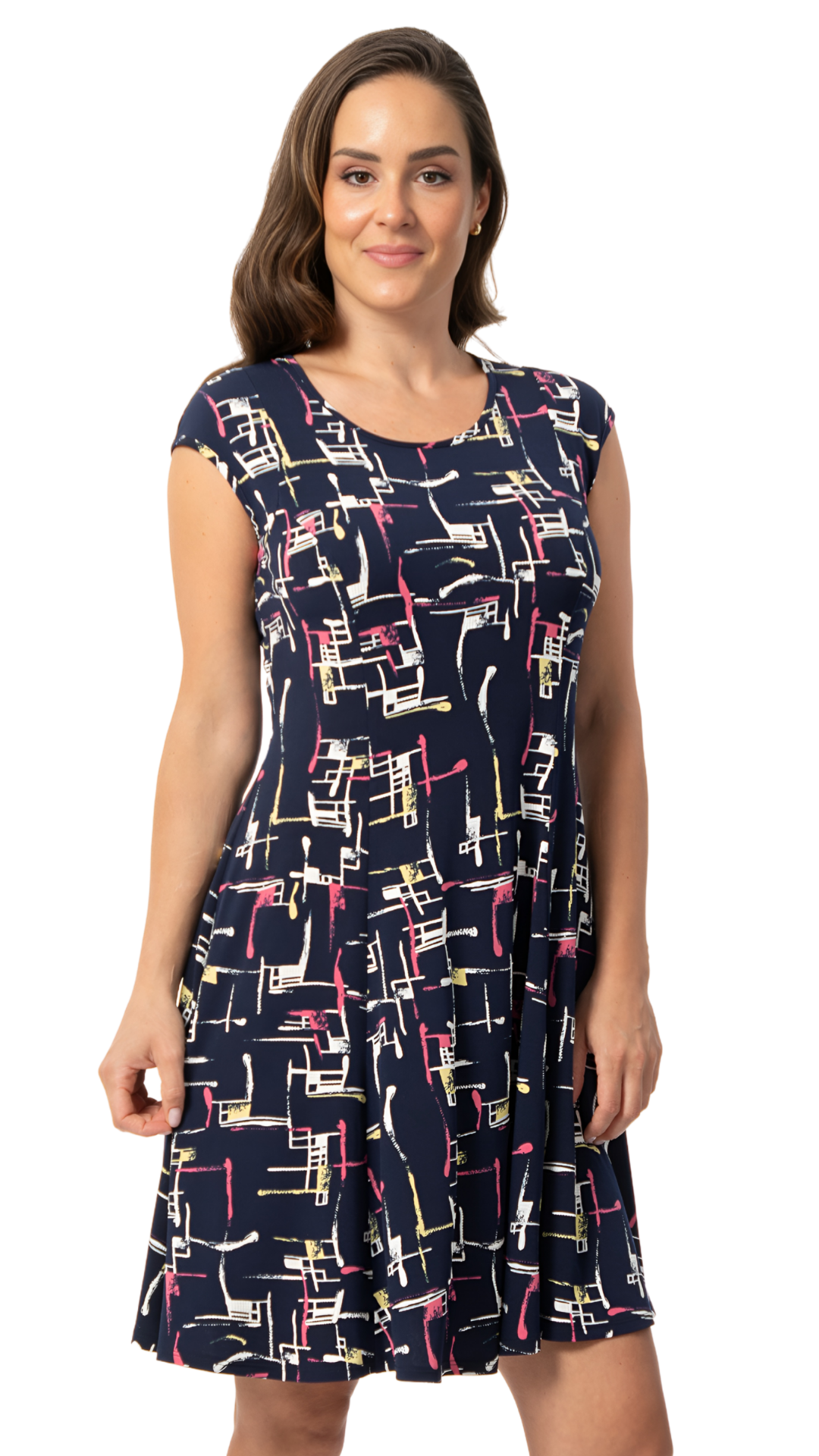 Round Neck Cap Sleeve Keyhole Back Midi Dress. Style BALI8890