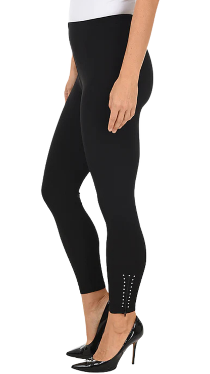 Silver Beads & Zipper Bottom Hem Black Leggings. Style BALI5130