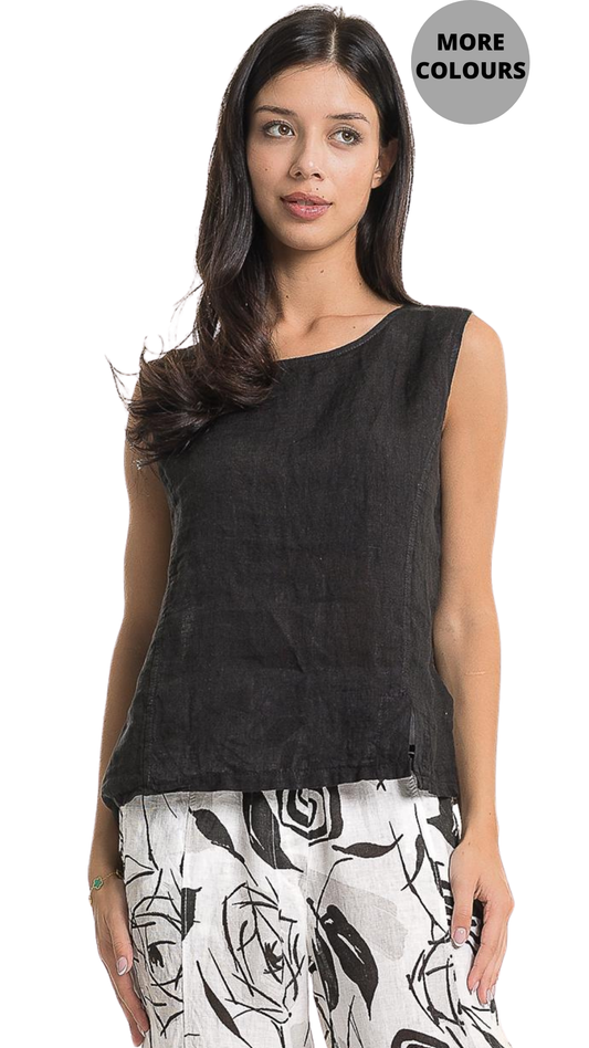 Sleeveless Round Neck Linen Tank. Style LOTP1683