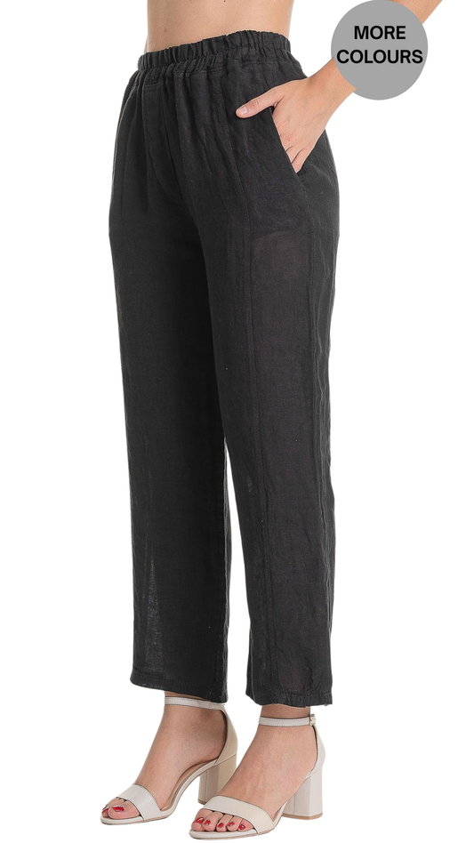 Pull-On Elastic Waist Straight Leg Linen Pant. Style LOPT868