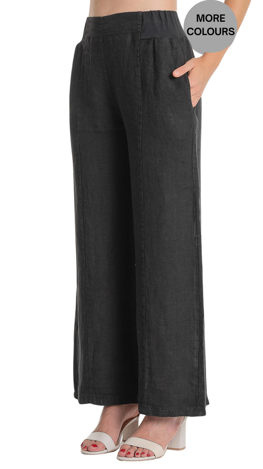 Pull-On Soft Waistband Wide Leg Linen Pant. Style LOPT842