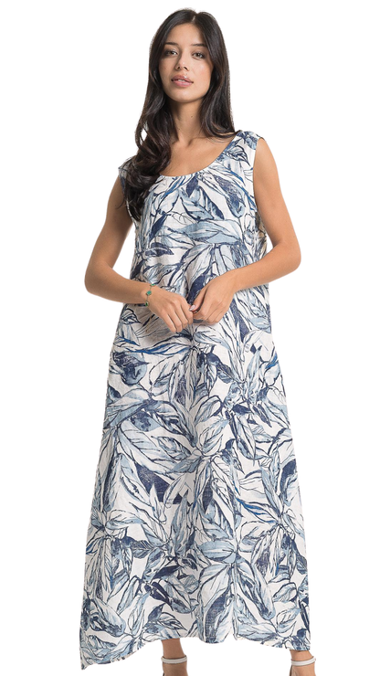Sleeveless Abstract Leaf Print A-Line Dress. Style LOTP1720P-11