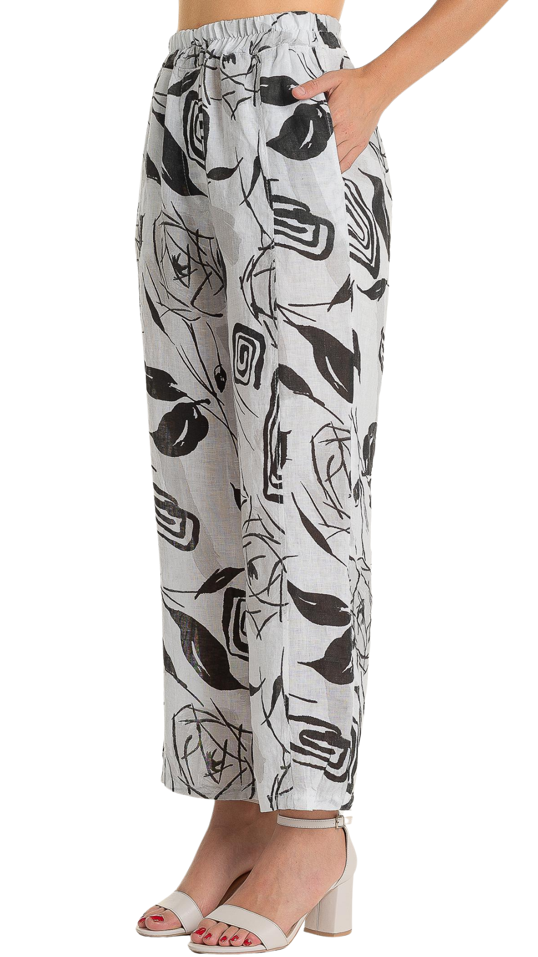 Pull-On Elastic Waist Straight Leg Printed Linen Pant. Style LOPT868P-11