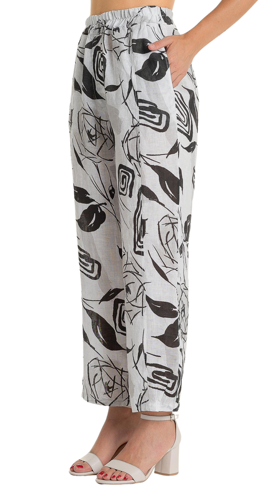 Pull-On Elastic Waist Straight Leg Printed Linen Pant. Style LOPT868P-11