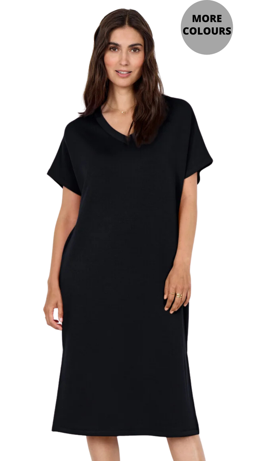 V-Neck Drop Shoulder Soft Stretch Fabric Midi Dress. Style SOYA27539