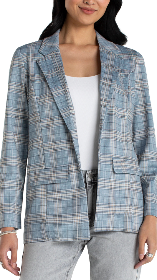 Plaid Boyfriend Style Open Front Blazer. Style LVLM1210TL57