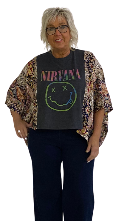 Nirvana Poncho Printed Sleeves Top. Style SHNP5512