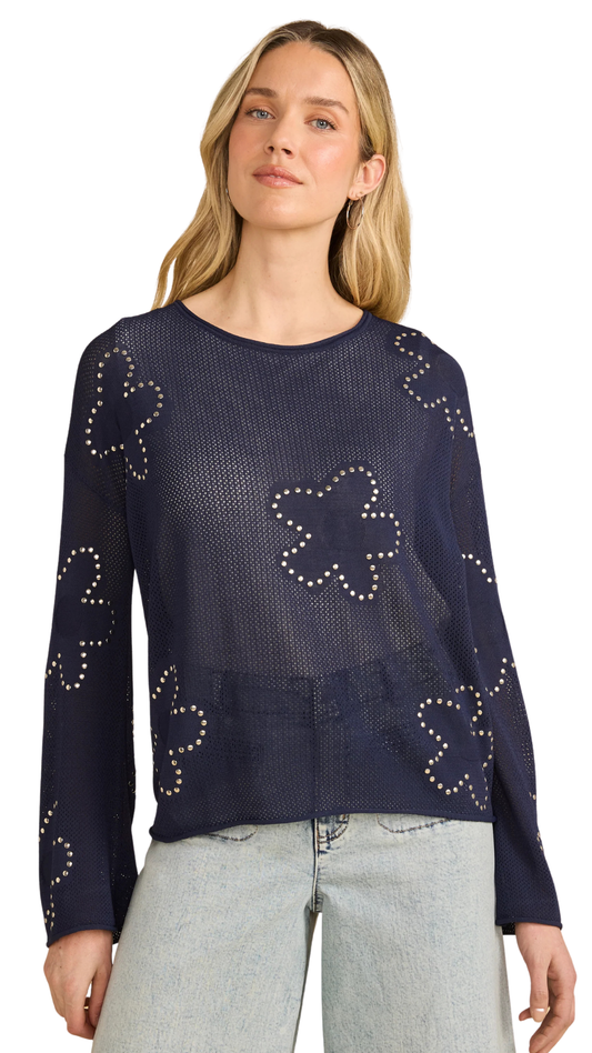 Fine Guage Embellished Long Sleeve Sweater. Style FD1060328