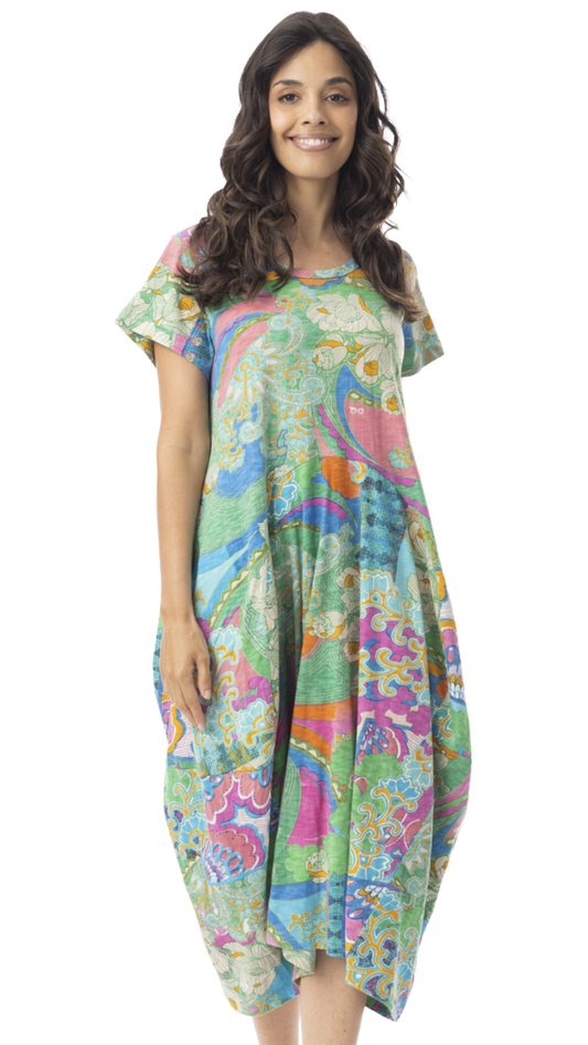 Short Sleeve Printed Bubble Midi Dress. Style ORI20-134