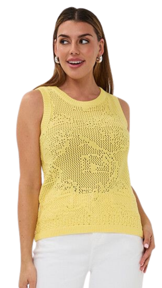 Sleeveless Crochet Knit Yellow Top. Style ESQ2618206