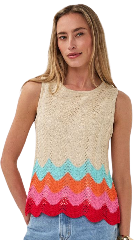 Crochet Multi Colour Wave Design Scalloped Hem Tank. Style ESQ2602210