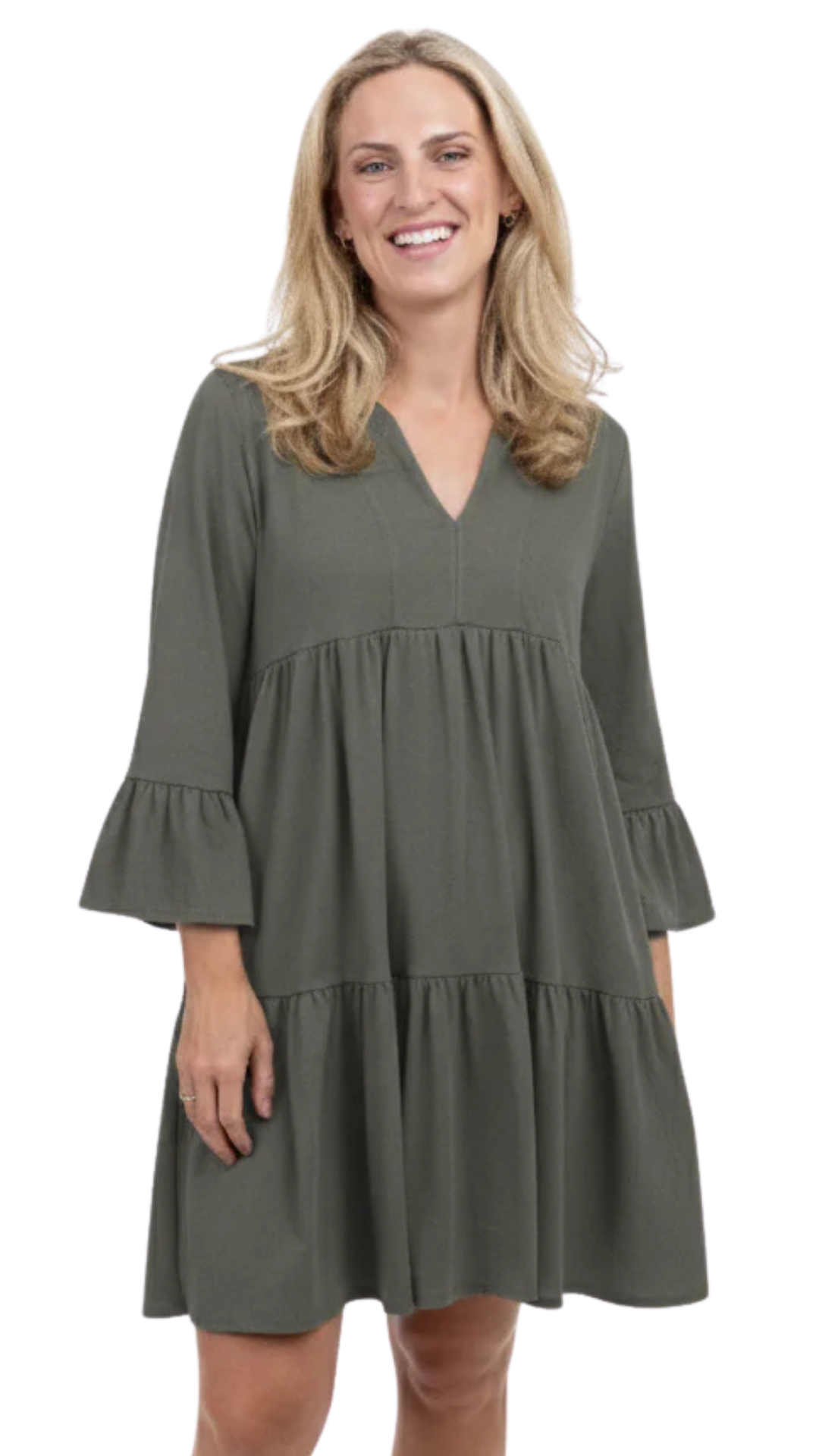 3/4 Bell Sleeve Tiered "Carla" Dress. Style SHNP5830
