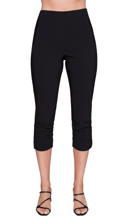 Pull-On Gathered Hem Detail Black Fitted Capri. Style CK8443