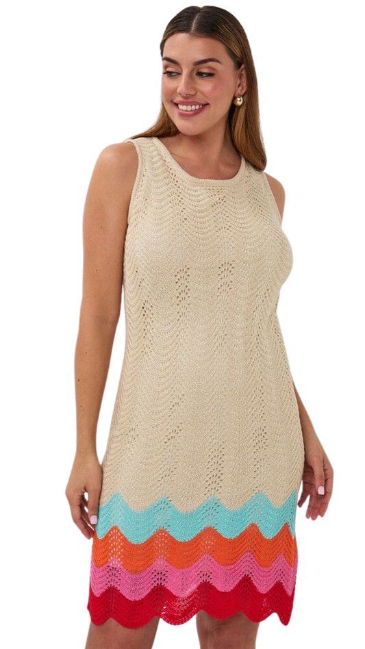Crochet Multi Colour Wave Design Scalloped Hem Dress. Style ESQ2602208