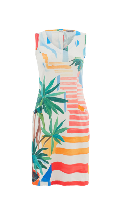 "Pots On The Stairs" Artist Print Sleeveless Straight Dress. Style DOLC26645