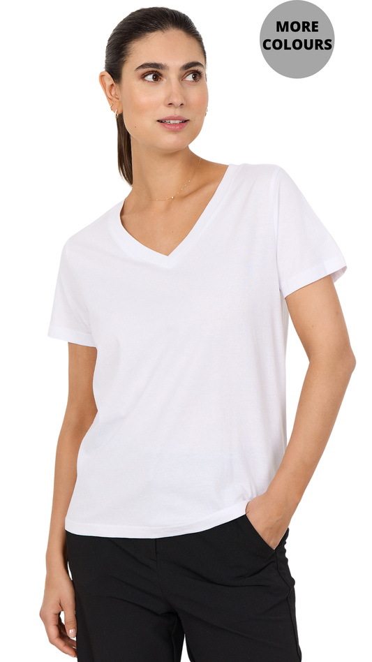 Basic Cotton Short Sleeve V-Neck Top. Style SOYA25690