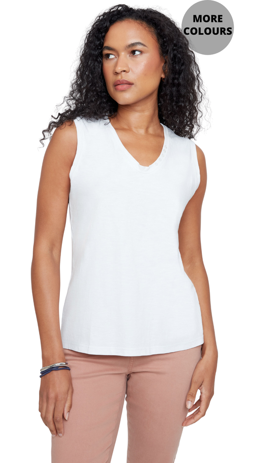 Round Neck with Button Detail Sleeveless Top. Style REN7811-89G