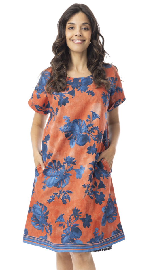 Reversible Short Sleeve Straight Cotton Dress. Style ORI71-591