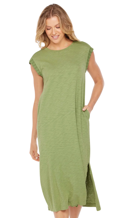 Cap Sleeve Column Silhouette Side Slits Dress. Style MO41G-A6061