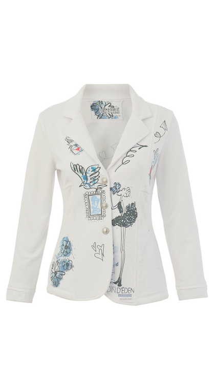 "Collage 46" Artist Print Statement Button & Rhinestone Jacket. Style DOLC26737