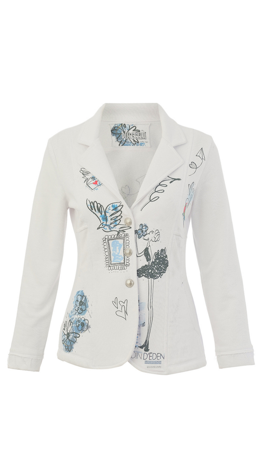 "Collage 46" Artist Print Statement Button & Rhinestone Jacket. Style DOLC26737