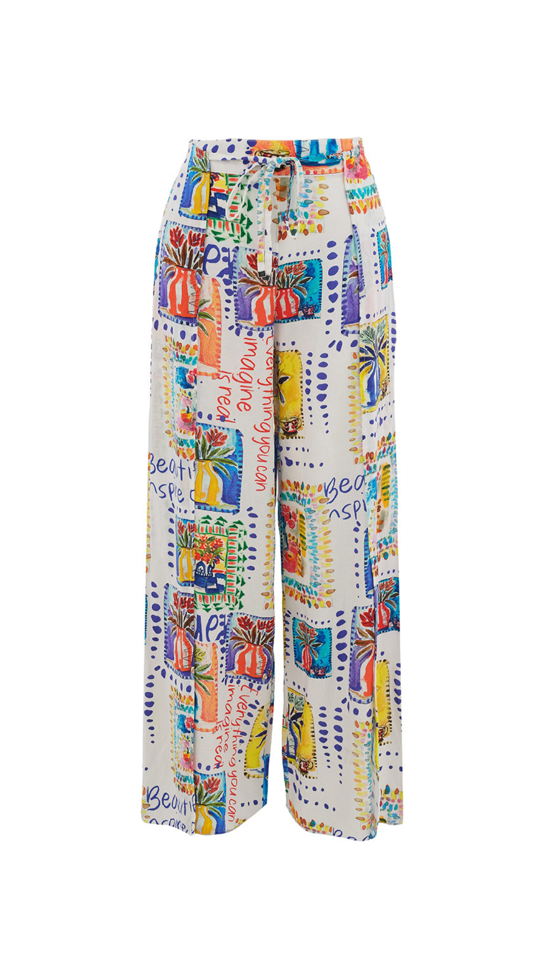 "My Handmade Garden" Artist Print Pull-On Slit Hem Pants. Style DOLC26625
