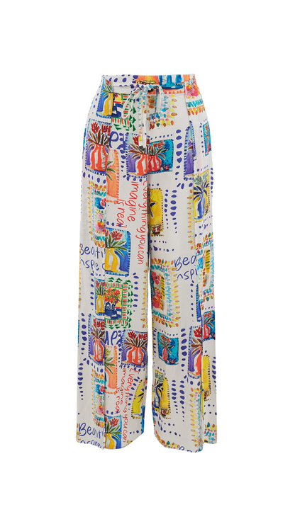 "My Handmade Garden" Artist Print Pull-On Slit Hem Pants. Style DOLC26625