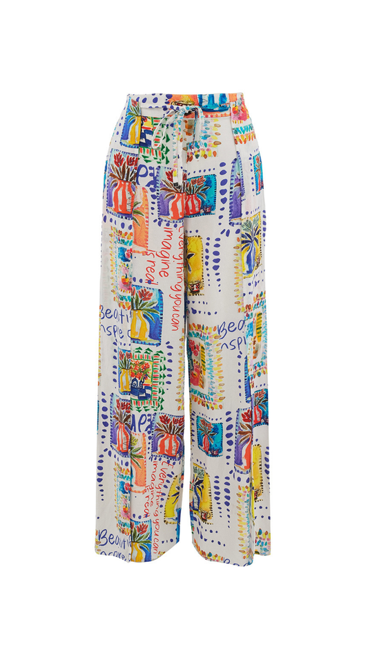 "My Handmade Garden" Artist Print Pull-On Slit Hem Pants. Style DOLC26625