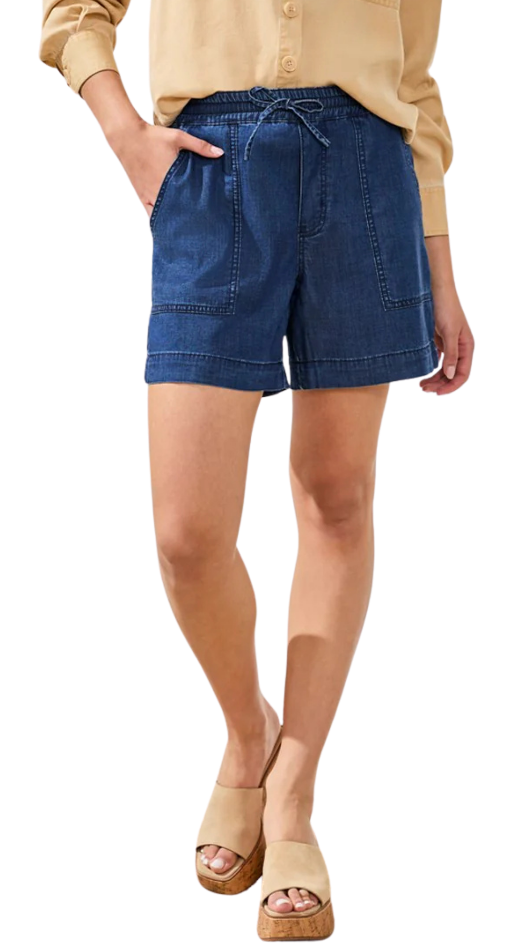 Soft Drape Audrey Pull-On Elastic Waist Shorts. Style TR6126O-5383