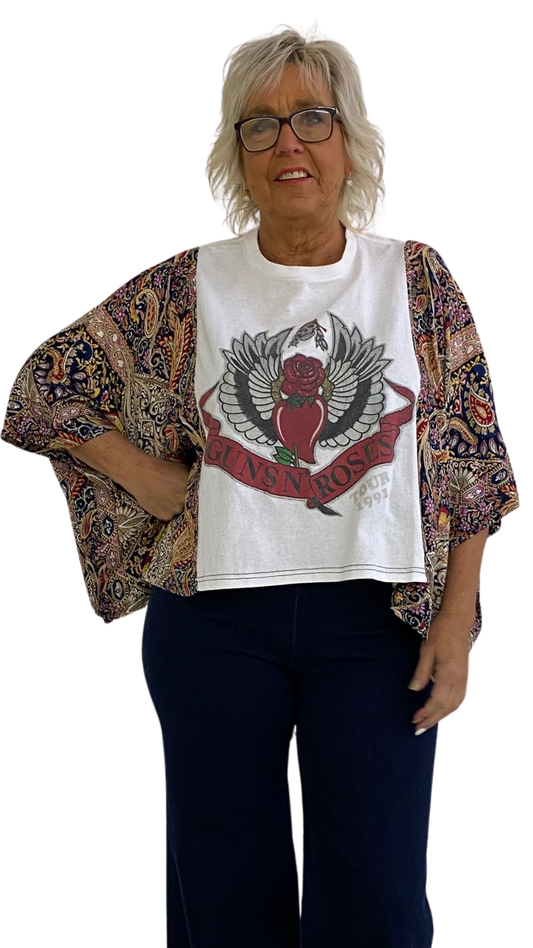 Guns n Roses Band Poncho Printed Sleeves Top. Style SHNP5512