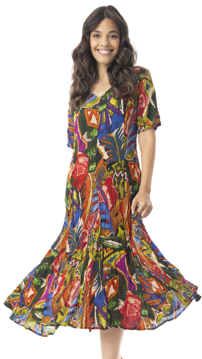 Fit & Flare Back Tie Short Sleeve "Torgua" Print Dress. Style ORI91-257