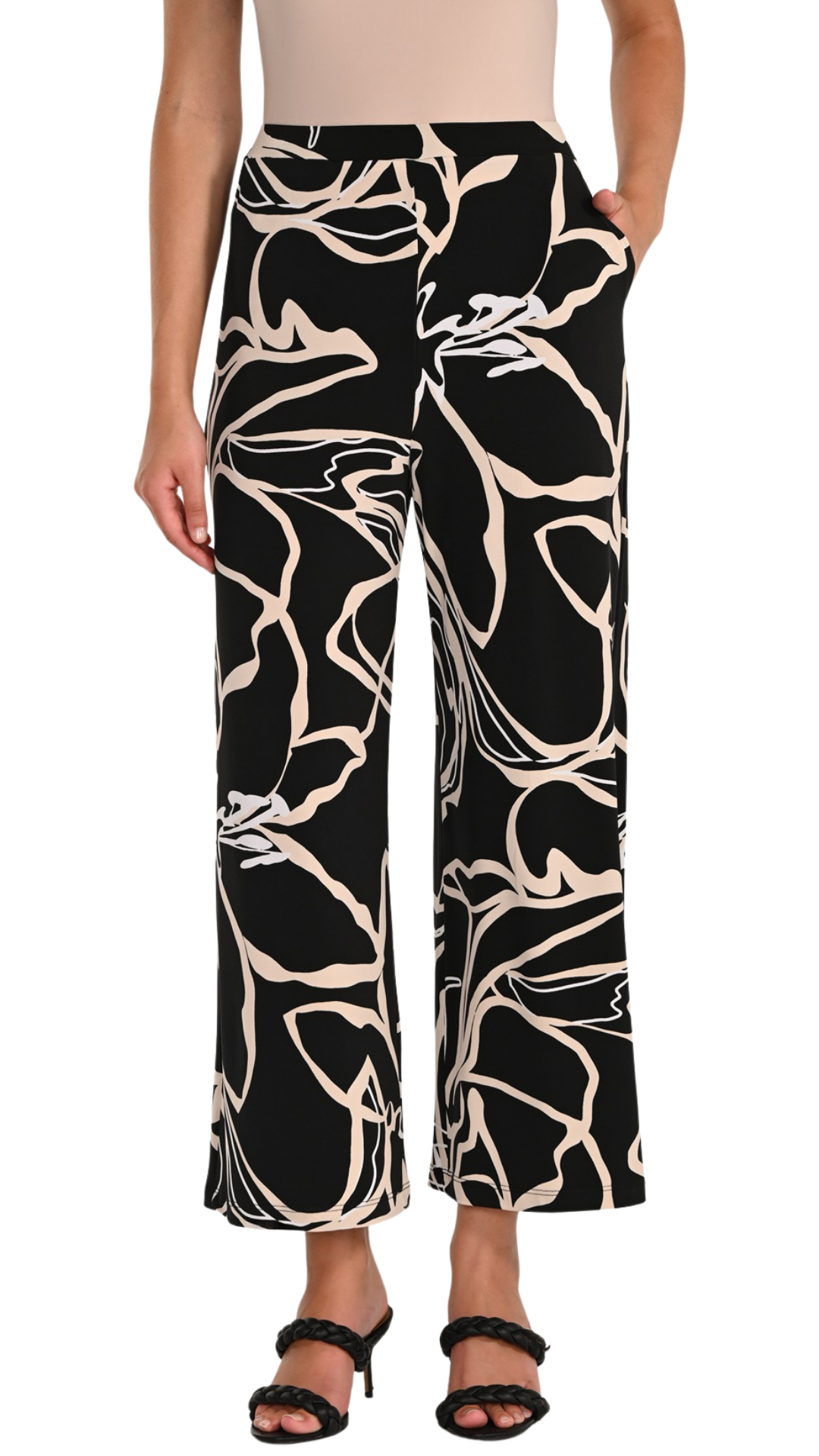 Abstract Beige & Black Print Pull-On Pants. Style FL261225